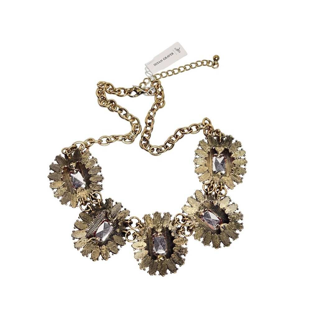 Susan Graver Gold Tone, Red And Pink Floral Statement Necklace (6268) - Picture 9 of 9